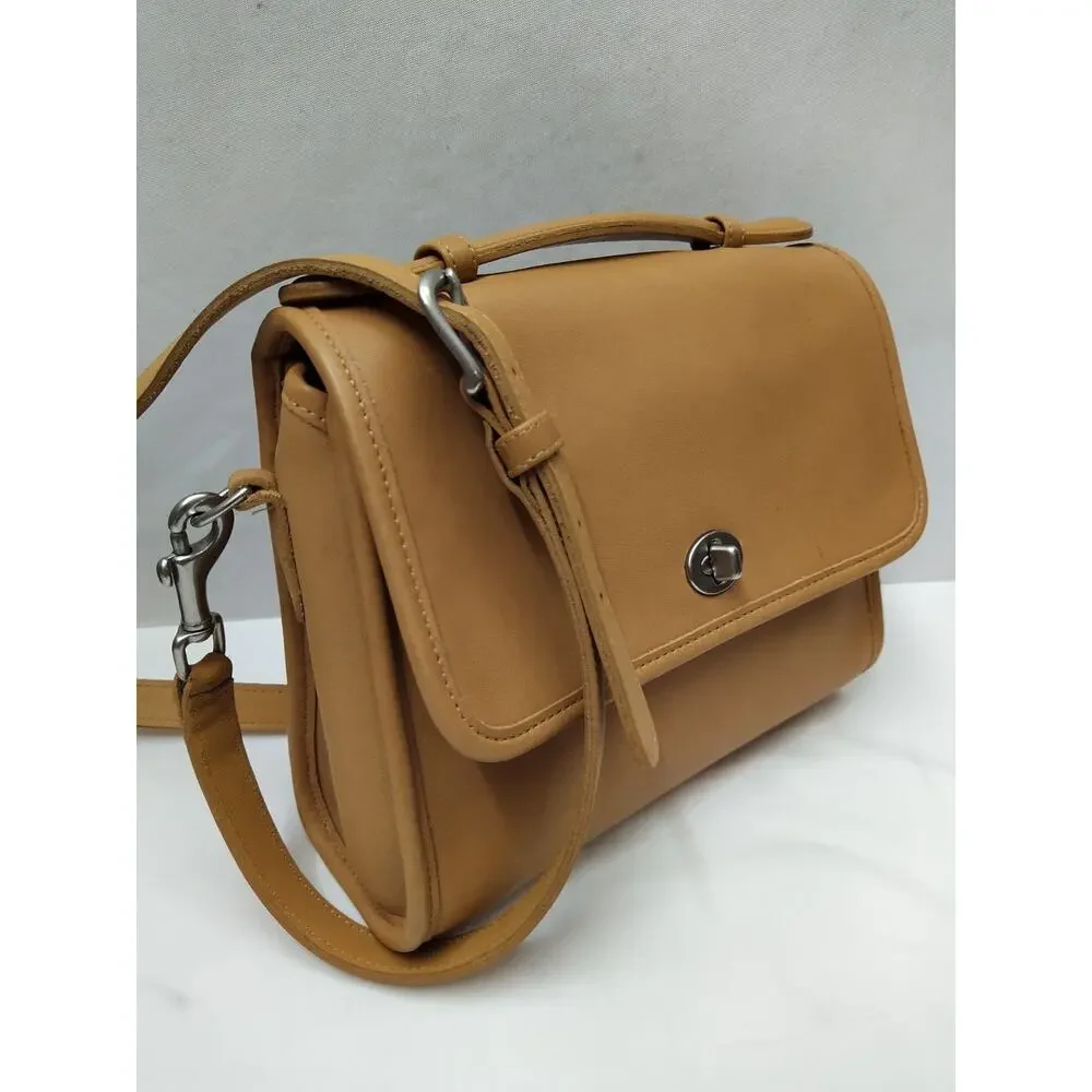 Coach Tan Camel Leather Turnlock Flap Closure Crossbody Bag - Vintage
